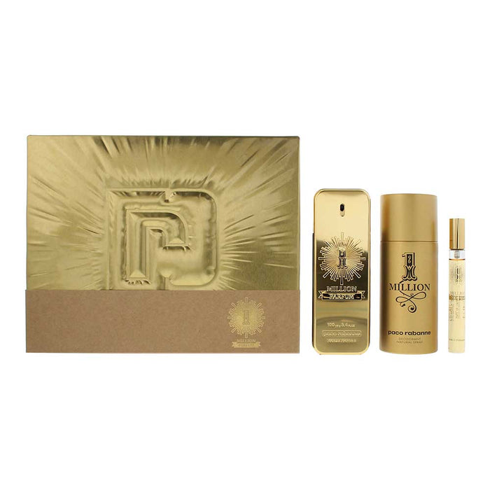 Paco Rabanne 1 Million Parfum 3 Piece Gift Set: Eau de Parfum 100ml - Eau de Parfum 10ml - Deodorant Spray 150ml