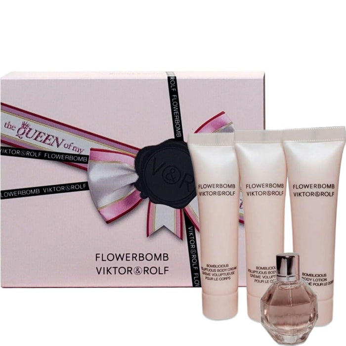 Viktor Rolf Flowerbomb Mini 4 Piece Gift Set: Eau de Parfum 7ml - Body Lotion 15ml - Body Cream 2 x 15ml - Gift Set at MyPerfumeShop by Viktor & Rolf