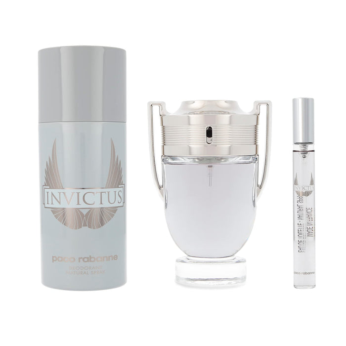 Paco Rabanne Invictus 3 Piece Gift Set: Eau de Toilette 100ml - Eau de Toilette 10ml - Deodorant Spray 150ml