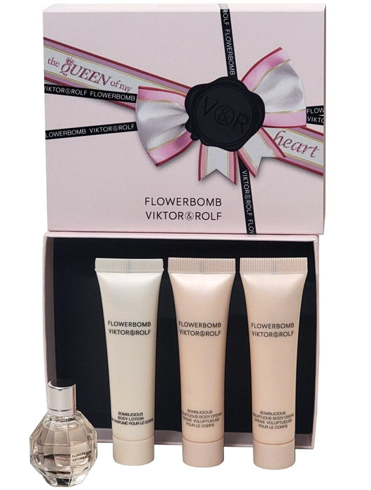 Viktor  Rolf Flowerbomb Mini 4 Piece Gift Set: Eau de Parfum 7ml - Body Lotion 15ml - Body Cream 2 x 15ml - Gift Set at MyPerfumeShop by Viktor & Rolf