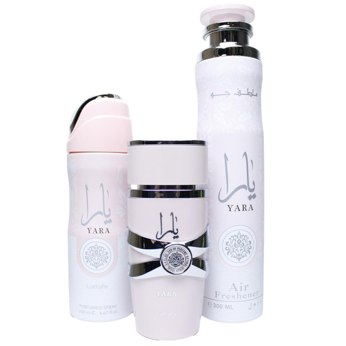 Lattafa Perfumes Yara Gift Set 100ml EDP + 300ml Air Freshener + 200ml Perfumed Spray