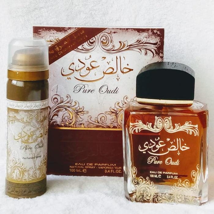 Lattafa Pure Oudi 2 Piece Gift Set: Eau de Parfum 100ml - Deodorant Spray 50ml - Gift Set at MyPerfumeShop by Lattafa