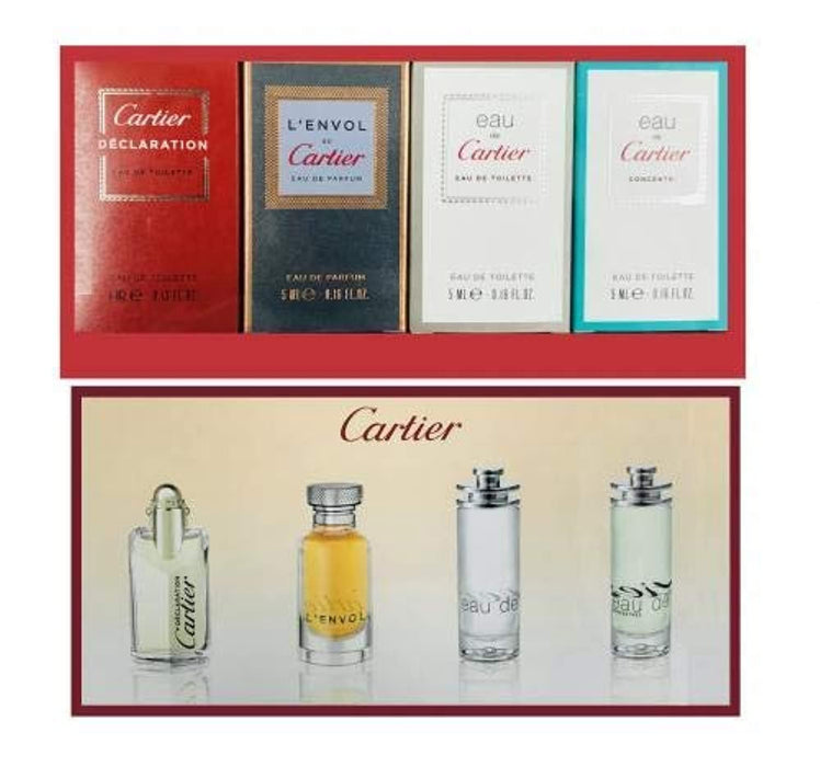 Cartier Miniatures For Men Gift Set 4ml Declaration EDT + 5ml L'Envol EDP + 5ml Eau de Cartier EDT + 5ml Eau de Cartier Concentrée EDT - Fragrance at MyPerfumeShop by CARTIER