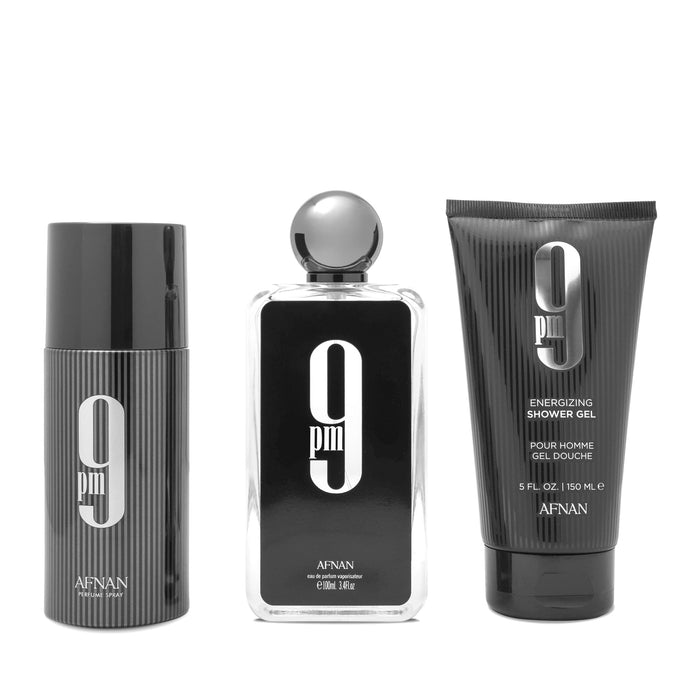 Afnan Perfumes 9PM Gift Set 100ml EDP + 150ml Shower Gel + 150ml Deodorant Spray