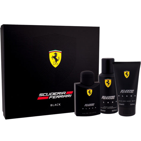 Scuderia Ferrari Black 3 Piece Gift Set: Eau De Toilette 125ml - Deodorant Spray 150ml - Shower Gel 150ml