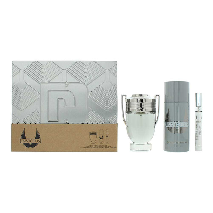 Paco Rabanne Invictus 3 Piece Gift Set: Eau de Toilette 100ml - Eau de Toilette 10ml - Deodorant Spray 150ml