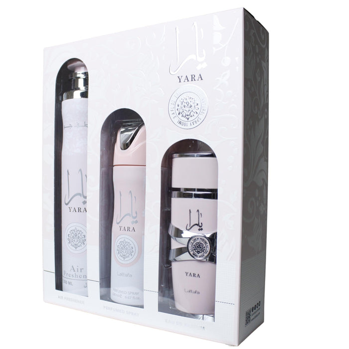 Lattafa Perfumes Yara Gift Set 100ml EDP + 300ml Air Freshener + 200ml Perfumed Spray