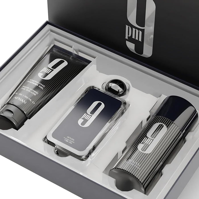 Afnan Perfumes 9PM Gift Set 100ml EDP + 150ml Shower Gel + 150ml Deodorant Spray