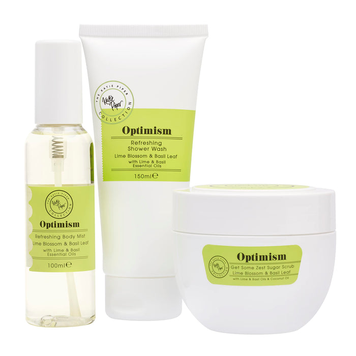 Katie Piper Optimism Gift Set 200ml Zest Sugar Scrub + 150ml Shower Wash + 100ml Body Mist