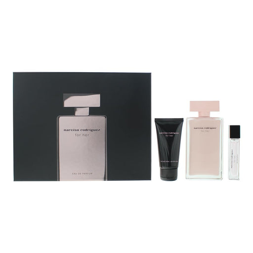 Narciso Rodriguez For Her 3 Piece Gift Set: Eau De Parfum 100ml - Body Lotion 50ml - Eau De Parfum 10ml