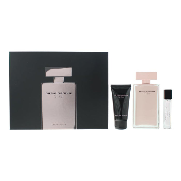 Narciso Rodriguez For Her 3 Piece Gift Set: Eau De Parfum 100ml - Body Lotion 50ml - Eau De Parfum 10ml