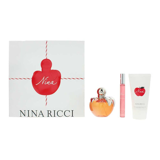Nina Ricci Nina Gift Set 80ml EDT Spray + 75ml Body Lotion + 10ml EDT Rollerball