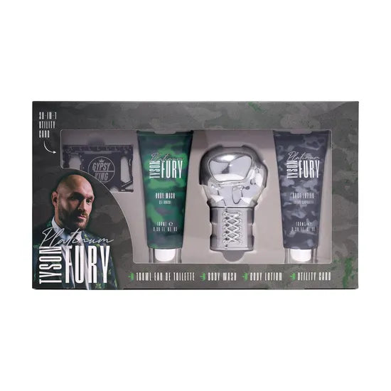 Tyson Fury Platinium Gift Set 100ml EDT + 100ml Body Wash + 100ml Body Lotion + Utility Card