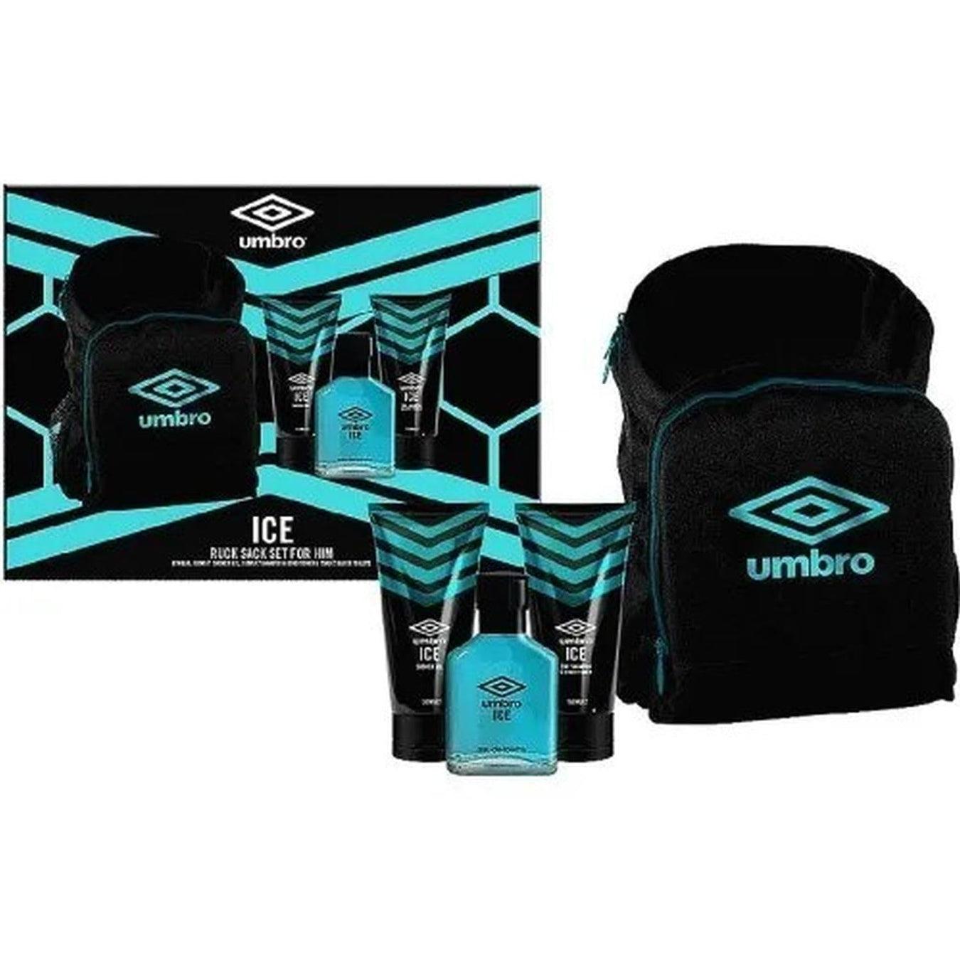 Umbro Ice Gift Set 75ml EDT + 150ml Shampoo & Conditioner + 150ml Shower Gel + Rucksack